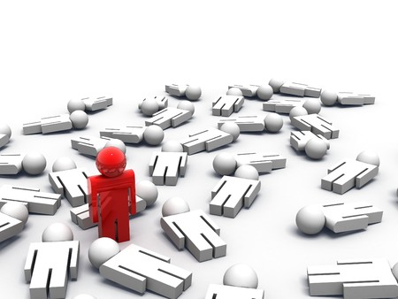 3d render of one man standing while the others are lying on the groundの写真素材