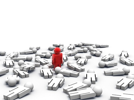 3d render of one man standing while the others are lying on the groundの写真素材