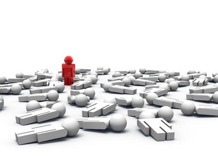 3d render of one man standing while the others are lying on the groundの写真素材