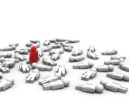 3d render of one man standing while the others are lying on the groundの写真素材