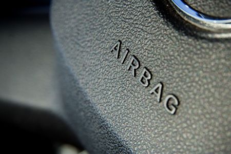 Airbag symbol on steering wheel closeupの写真素材