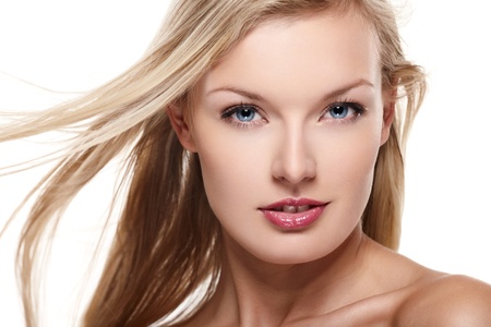 Portrait of beautiful female model on white backgroundの写真素材