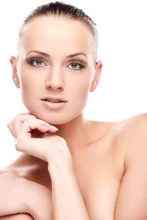 Portrait of beautiful female model on white backgroundの写真素材
