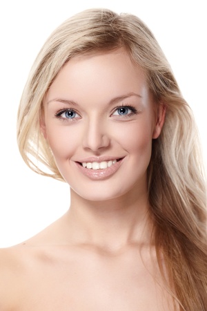 Portrait of beautiful female model on white backgroundの写真素材