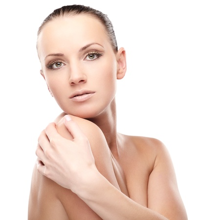 Portrait of beautiful female model on white backgroundの写真素材