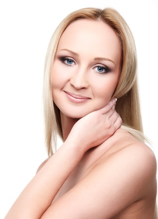 Portrait of beautiful female model on white backgroundの写真素材