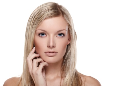 Portrait of beautiful female model on white backgroundの写真素材
