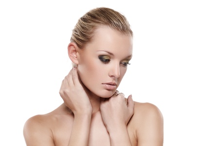 Portrait of beautiful female model on white backgroundの写真素材