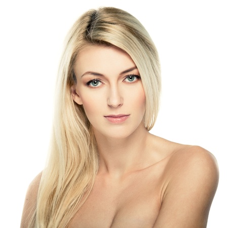 Portrait of beautiful female model on white backgroundの写真素材
