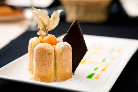 Apple pie with chocolate and groundcherryの写真素材