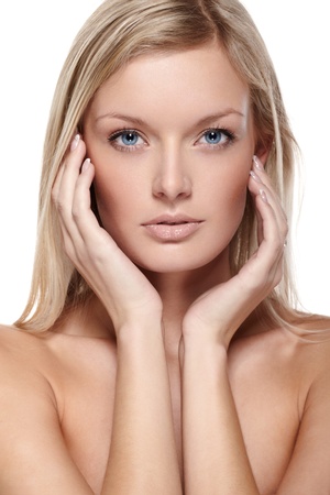 Portrait of beautiful female model on white backgroundの写真素材