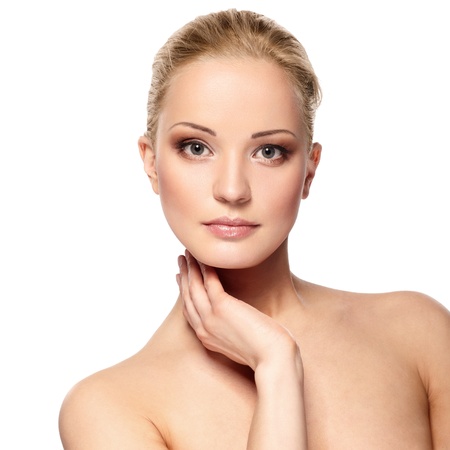 Portrait of a sensual young blond woman isolated on white backgroundの写真素材