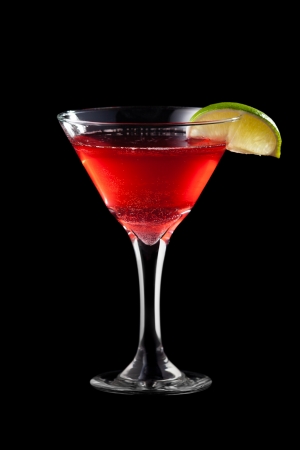 Cosmopolitan coctail isolated on black backgroundの写真素材