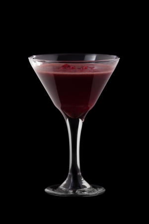 Raspberry Cosmopolitan coctail isolated on black backgroundの写真素材