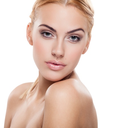 Portrait of beautiful female model on white backgroundの写真素材
