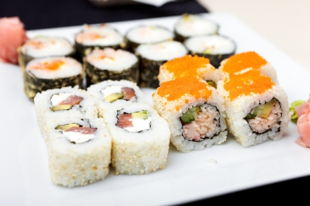 Sushi with shrimp, tuna, trout, eel and smoked salmonの写真素材