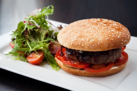 Hamburger with green saladの写真素材