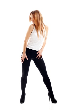 Glamorous young woman on white backgroundの写真素材