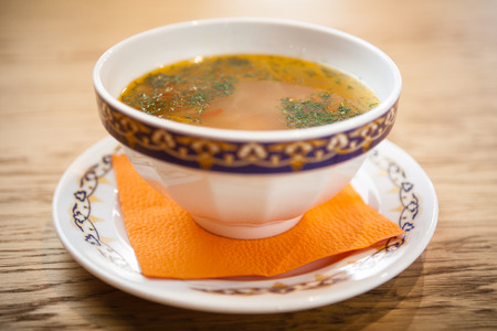 Chicken soup with noodlesの写真素材