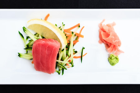 Tuna sashimi served on a plate