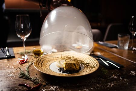 Black Angus tenderloin steak covered with 24 carat goldの写真素材