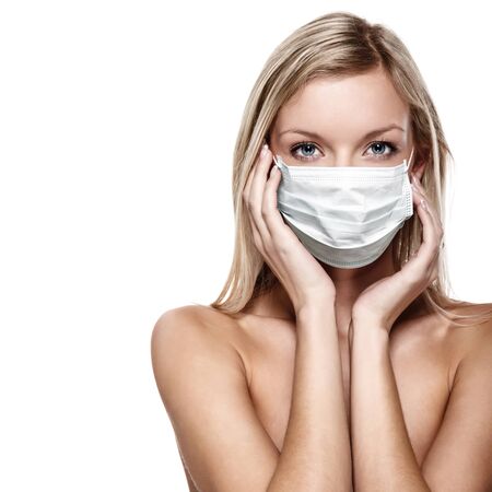 corona virus concept. woman in protective maskの写真素材