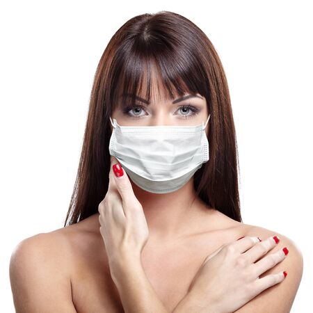 corona virus concept. woman in protective maskの写真素材