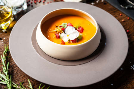Bouillabaisse, Octopus, blue mussels, tuna, king prawns, Scottish salmon. Delicious healthy French traditional food closeup served for lunch in modern gourmet cuisine restaurantの写真素材