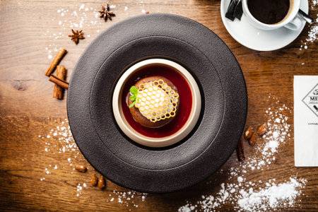 Chocolate fondant. Dark chocolate, raspberry sauce, vanilla ice cream dessert. Delicious healthy...