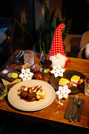 Delicious healthy traditional food served for lunch in modern gourmet restaurantの写真素材