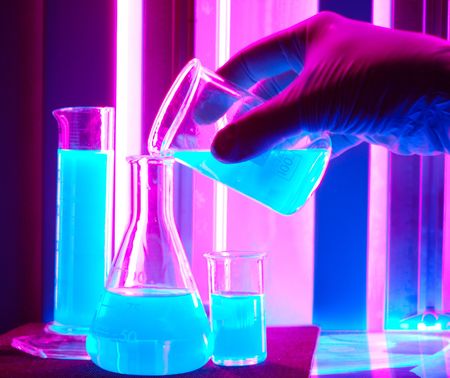 hand with glove preparing analysの写真素材