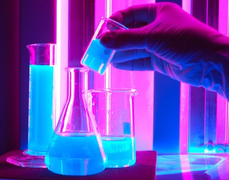 hand with glove preparing analysの写真素材