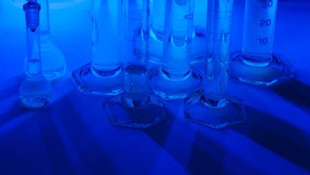 test tubes in blue light