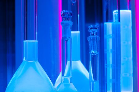  	test tubes in blue lightの写真素材