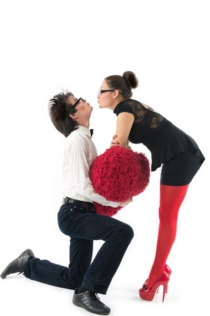 Funny young couple celebrating Valentine s Dayの写真素材