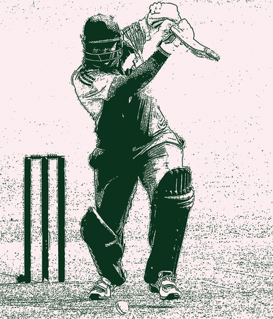 Right hand batsman cricket shot and wicketsの写真素材