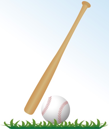 baseball and bat on grass with white backgroundのイラスト素材