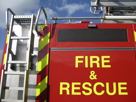 Fire and rescue text on fire fighter  truck