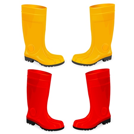 yellow and red rubber boots isolated on whiteのイラスト素材