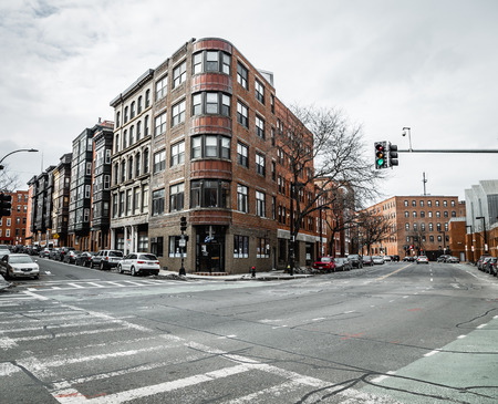 Boston, MA, USA - March 2, 2014: Commercial Street in The North End district in Winterのeditorial素材