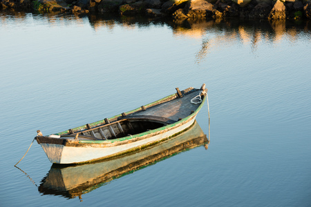 Boat on quiet waterの写真素材