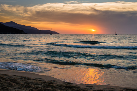 Sunset at Biodola Beach on Elba Islandの写真素材