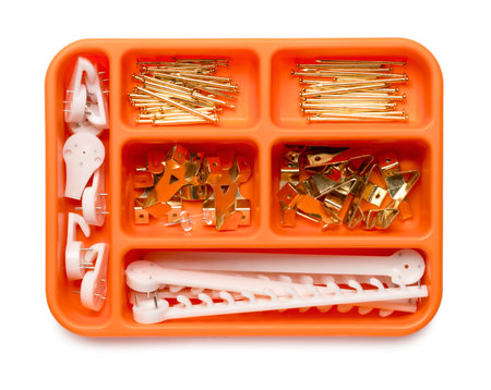 Tray of Picture Hangers on White