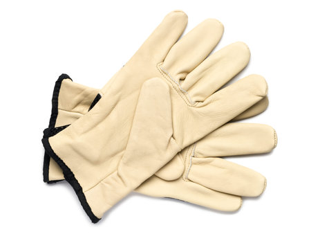 Leather Work Gloves on Whiteの写真素材
