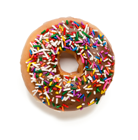 Chocolate Donut with Sprinkles on Whiteの写真素材