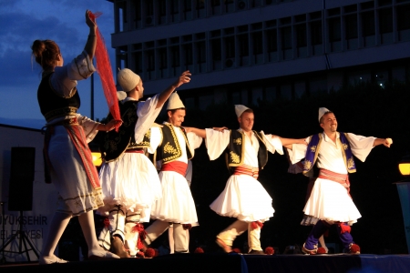 folk dance on stage from balkans in a festivalのeditorial素材