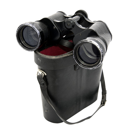 big vintage army binoculars and box isolated on a white backgroundの写真素材