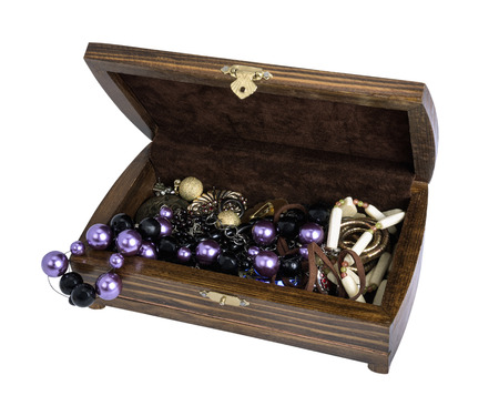 wooden box for jewelry with white backgroundの写真素材