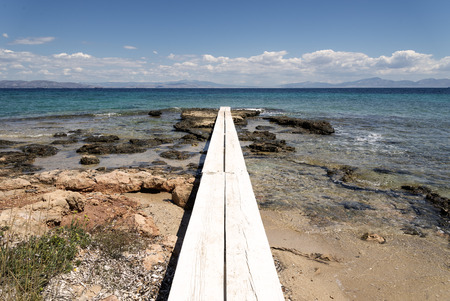 landscape of blue sea with white walkwayの写真素材