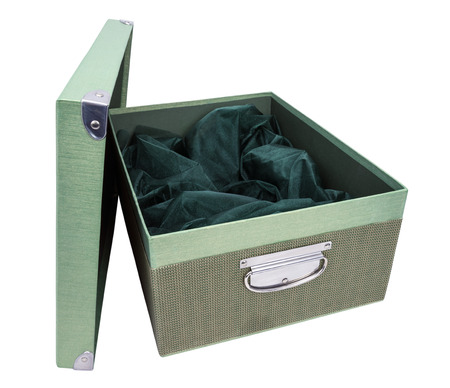 green box for wine with metal handle with white backgroundの写真素材